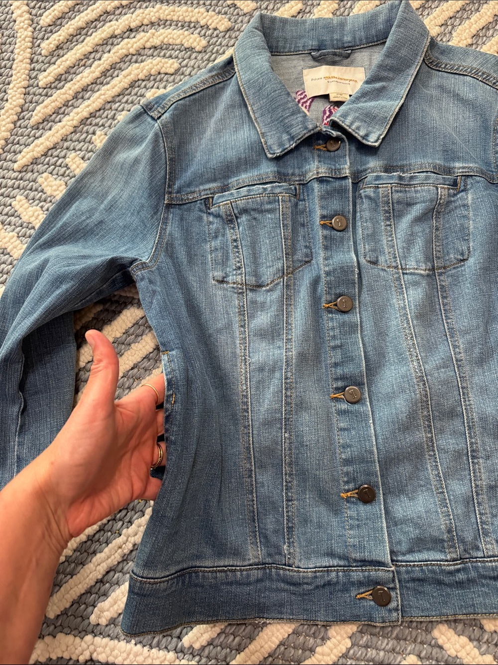 Pilcro Anthropologie Amore Floral Embroidered Denim Jacket M - Picture 6 of 6